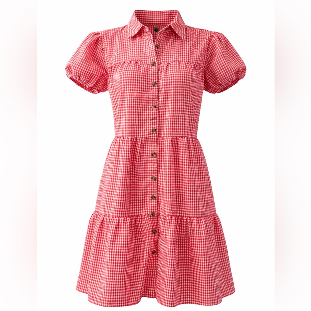 Speed Limit Red Gingham Puff Sleeve Tiered Mini Dress Cottagecore Size Small